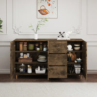 Sideboard Storage Cabinet With 4 Doors And 3 Drawers, White MDF Display Cabinet For Dining Room And Living Room