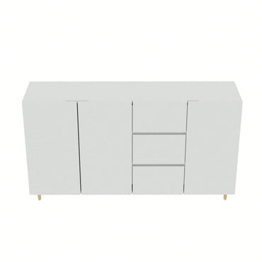 Sideboard Storage Cabinet With 4 Doors And 3 Drawers, White MDF Display Cabinet For Dining Room And Living Room