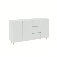 Sideboard Storage Cabinet With 4 Doors And 3 Drawers, White MDF Display Cabinet For Dining Room And Living Room