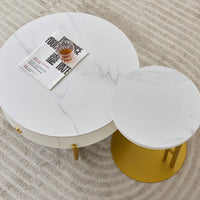 Round Marble Nesting Tables Set of 2 Stacking Coffee End Tables with Metal Frame for Living Room Bedroom