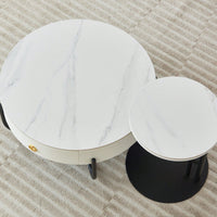 Round Marble Nesting Tables Set of 2 Stacking Coffee End Tables with Metal Frame for Living Room Bedroom