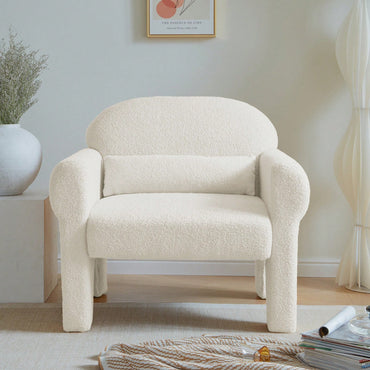 Modern Boucle Accent Chair With Lumbar Pillow For Living Room