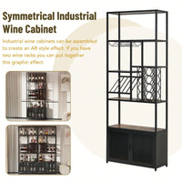 82.7" Industrial Standing Wine Rack With Glass Rack Tall Freestanding Floor Bar Cabinet