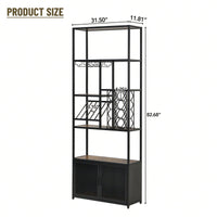 82.7" Industrial Standing Wine Rack With Glass Rack Tall Freestanding Floor Bar Cabinet