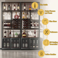 82.7" Industrial Standing Wine Rack With Glass Rack Tall Freestanding Floor Bar Cabinet