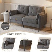 Cotton Linen Love Seat With Thick Cushion And Metal Feet - Comfortable Sofa For Two