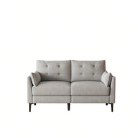 Cotton Linen Love Seat With Thick Cushion And Metal Feet - Comfortable Sofa For Two