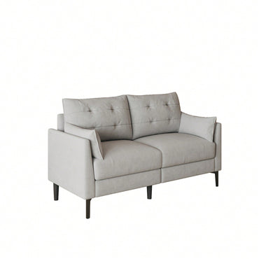 Cotton Linen Love Seat With Thick Cushion And Metal Feet - Comfortable Sofa For Two