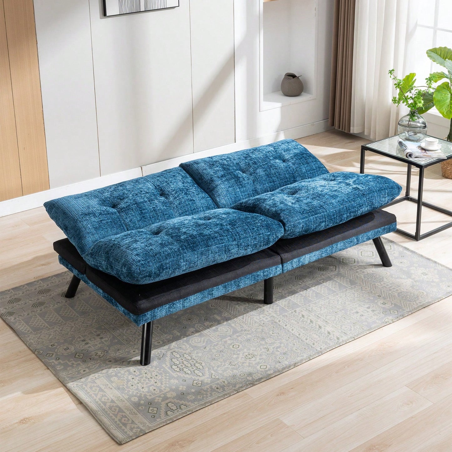 Compact Convertible Sofa Bed Loveseat Futon Couch with Adjustable Lounge and Removable Cushions Supports 500 LBS