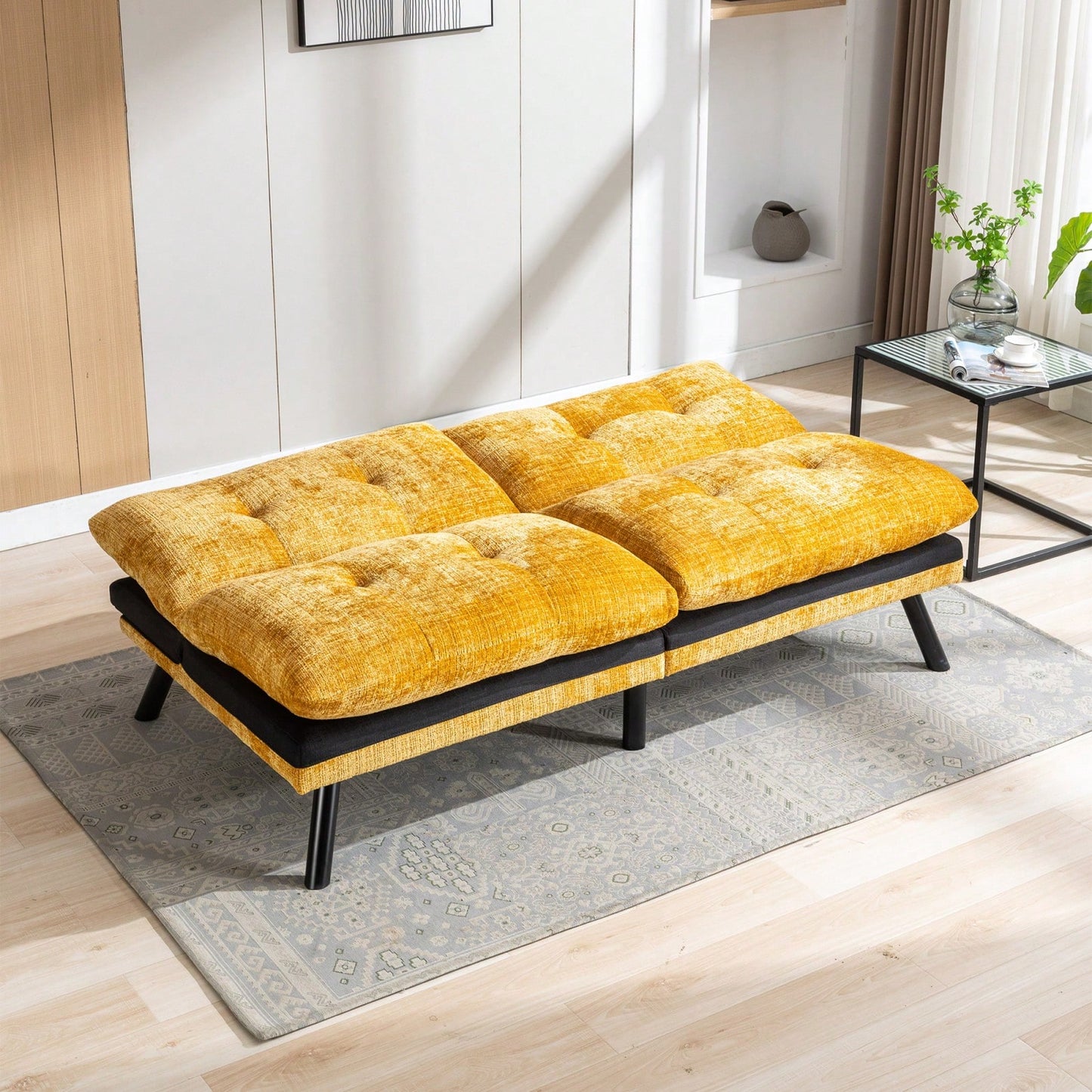 Compact Convertible Sofa Bed Loveseat Futon Couch with Adjustable Lounge and Removable Cushions Supports 500 LBS