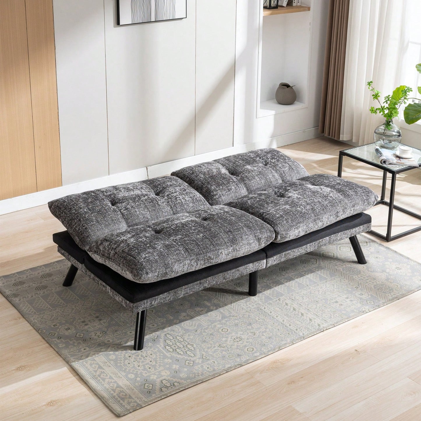 Compact Convertible Sofa Bed Loveseat Futon Couch with Adjustable Lounge and Removable Cushions Supports 500 LBS