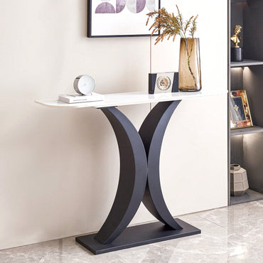 Elegant 47 Inch Modern Console Table with Sintered Stone Top and Adjustable Feet for Living Room Office Entryway