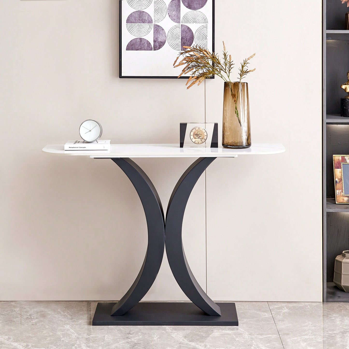 Elegant 47 Inch Modern Console Table with Sintered Stone Top and Adjustable Feet for Living Room Office Entryway