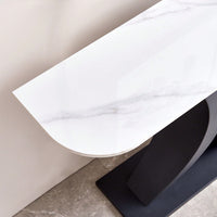 Elegant 47 Inch Modern Console Table with Sintered Stone Top and Adjustable Feet for Living Room Office Entryway