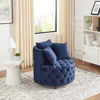 Velvet Swivel Accent Chair with Button Tufting and Wheels Comfortable Home Office Chair for Living Room Bedroom Includes 3 Pillows