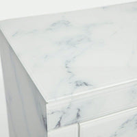Elegant Marble Pattern Nightstand with 3 Drawers and Tempered Glass Top for Bedroom and Living Room Storage