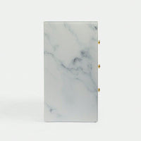 Elegant Marble Pattern Nightstand with 3 Drawers and Tempered Glass Top for Bedroom and Living Room Storage