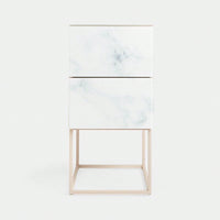 Elegant Pink and White Marble Nightstand with 2 Drawers and Tempered Glass Top for Bedroom and Living Room