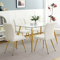 Set of 4 Teddy Wool Upholstered Dining Chairs with Gold Legs - Stylish Accent Chairs for Dining Room Living Room Bedroom Kitchen