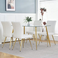 Set of 4 Teddy Wool Upholstered Dining Chairs with Gold Legs - Stylish Accent Chairs for Dining Room Living Room Bedroom Kitchen
