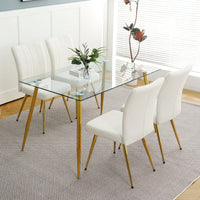 Set of 4 Teddy Wool Upholstered Dining Chairs with Gold Legs - Stylish Accent Chairs for Dining Room Living Room Bedroom Kitchen