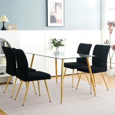 Set of 4 Teddy Wool Upholstered Dining Chairs with Gold Legs - Stylish Accent Chairs for Dining Room Living Room Bedroom Kitchen