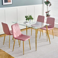 Modern Simple Light Luxury Dining Chair Home Bedroom Stool Back Dressing Chair Student Desk Chair Gold Metal Legs(Set Of 4)