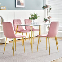 Modern Simple Light Luxury Dining Chair Home Bedroom Stool Back Dressing Chair Student Desk Chair Gold Metal Legs(Set Of 4)