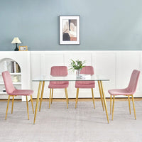 Modern Simple Light Luxury Dining Chair Home Bedroom Stool Back Dressing Chair Student Desk Chair Gold Metal Legs(Set Of 4)