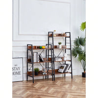 Set Of 2 , 3 & 4 Tier Ladder Bookshelf, Industrial Display Shelves And Storage Rack With Metal Frame, Rustic Brown