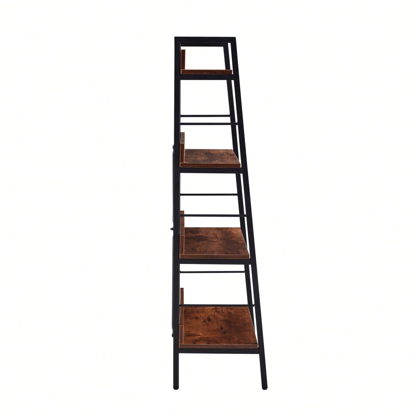 Set Of 2 , 3 & 4 Tier Ladder Bookshelf, Industrial Display Shelves And Storage Rack With Metal Frame, Rustic Brown