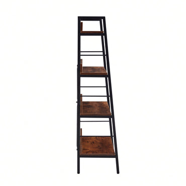 Set Of 2 , 3 & 4 Tier Ladder Bookshelf, Industrial Display Shelves And Storage Rack With Metal Frame, Rustic Brown