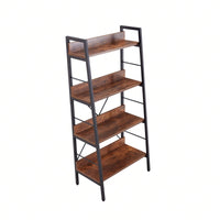 Set Of 2 , 3 & 4 Tier Ladder Bookshelf, Industrial Display Shelves And Storage Rack With Metal Frame, Rustic Brown