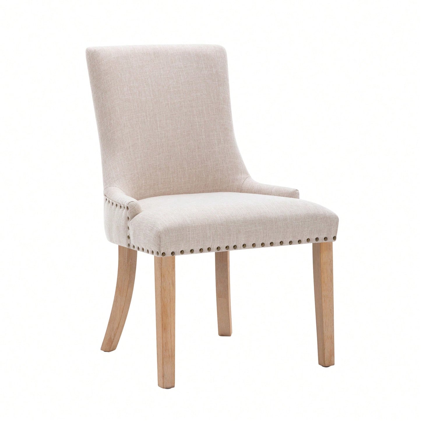 Set Of 2 Upholstered Dining Chairs, Fabric Padded Seat And Back, Solid Wood Legs, Nailed Trim, Beige, 280lbs Weight Capacity, Easy Assembly