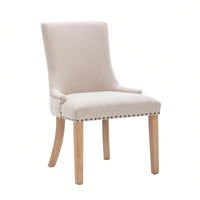 Set Of 2 Upholstered Dining Chairs, Fabric Padded Seat And Back, Solid Wood Legs, Nailed Trim, Beige, 280lbs Weight Capacity, Easy Assembly