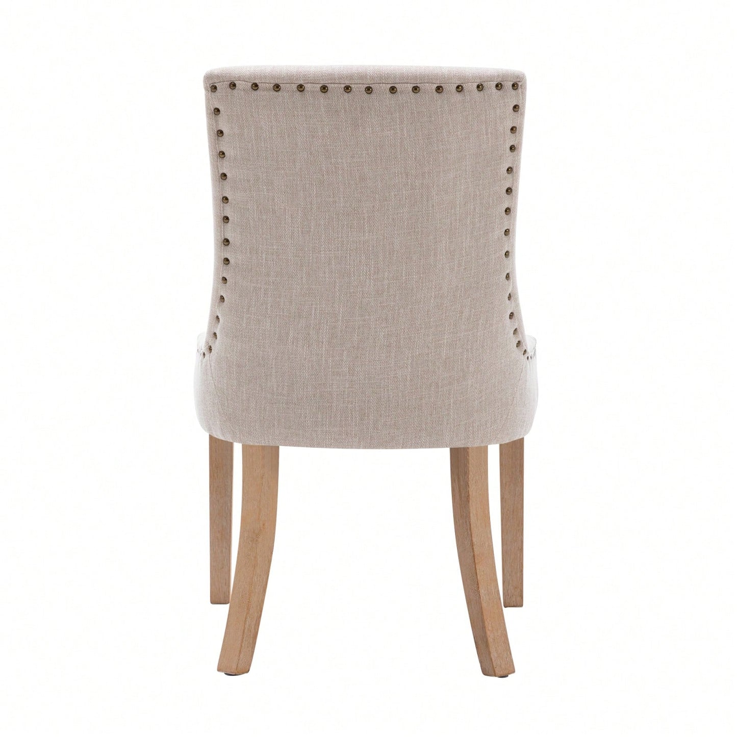 Set Of 2 Upholstered Dining Chairs, Fabric Padded Seat And Back, Solid Wood Legs, Nailed Trim, Beige, 280lbs Weight Capacity, Easy Assembly