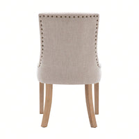 Set Of 2 Upholstered Dining Chairs, Fabric Padded Seat And Back, Solid Wood Legs, Nailed Trim, Beige, 280lbs Weight Capacity, Easy Assembly