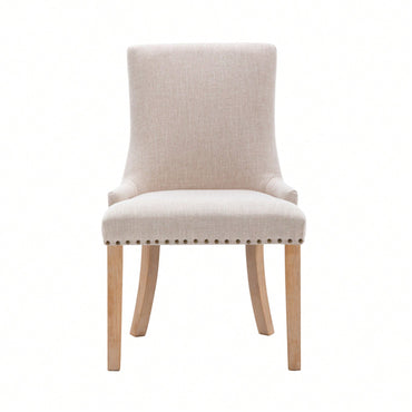 Set Of 2 Upholstered Dining Chairs, Fabric Padded Seat And Back, Solid Wood Legs, Nailed Trim, Beige, 280lbs Weight Capacity, Easy Assembly