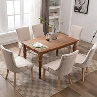 Set Of 2 Upholstered Dining Chairs, Fabric Padded Seat And Back, Solid Wood Legs, Nailed Trim, Beige, 280lbs Weight Capacity, Easy Assembly