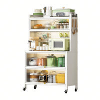 Heavy Duty Metal Kitchen Bakers Rack with Lockable Cabinet Doors and Rolling Utility Cart 250KG Capacity