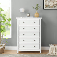 Spacious 5-Drawer Bedroom Dresser with Smooth Glide Metal Slides and Anti-Tip Safety Design for Clothes Storage