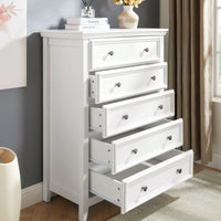 Spacious 5-Drawer Bedroom Dresser with Smooth Glide Metal Slides and Anti-Tip Safety Design for Clothes Storage