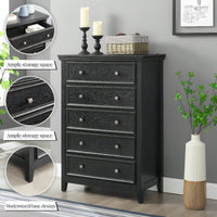Spacious 5-Drawer Bedroom Dresser with Smooth Glide Metal Slides and Anti-Tip Safety Design for Clothes Storage