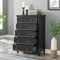 Spacious 5-Drawer Bedroom Dresser with Smooth Glide Metal Slides and Anti-Tip Safety Design for Clothes Storage