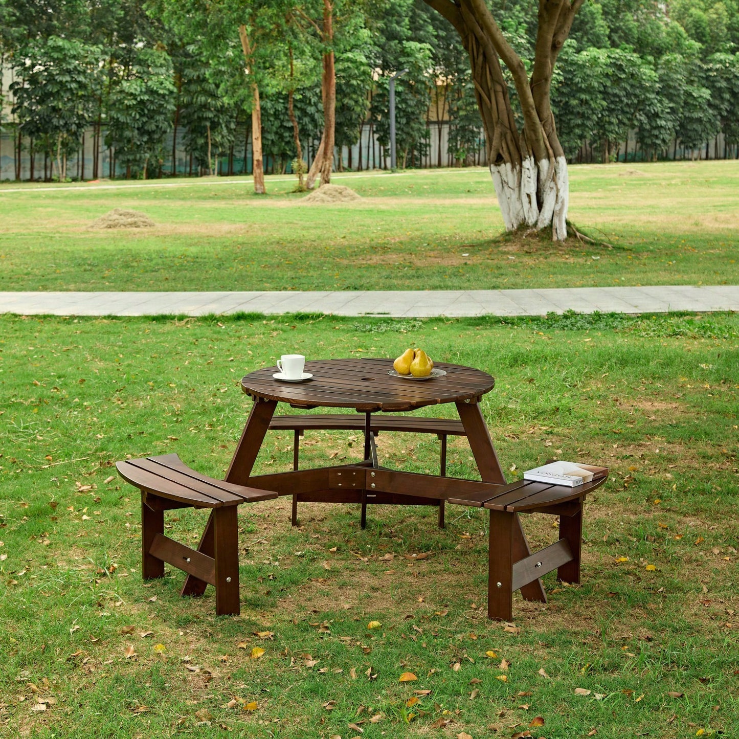 6-Person Outdoor Picnic Table with Benches Umbrella Hole Waterproof Surface for Garden Patio Backyard Dining