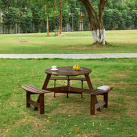 6-Person Outdoor Picnic Table with Benches Umbrella Hole Waterproof Surface for Garden Patio Backyard Dining