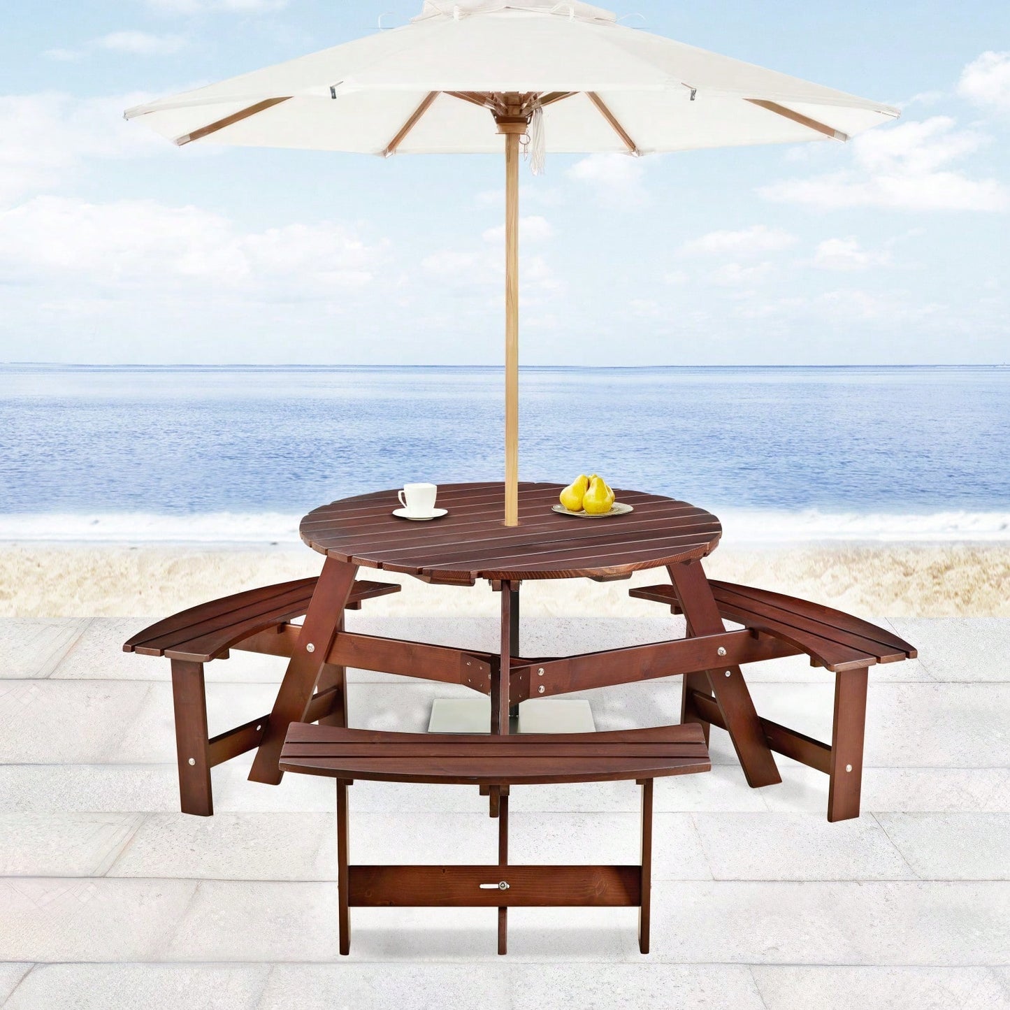 6-Person Outdoor Picnic Table with Benches Umbrella Hole Waterproof Surface for Garden Patio Backyard Dining