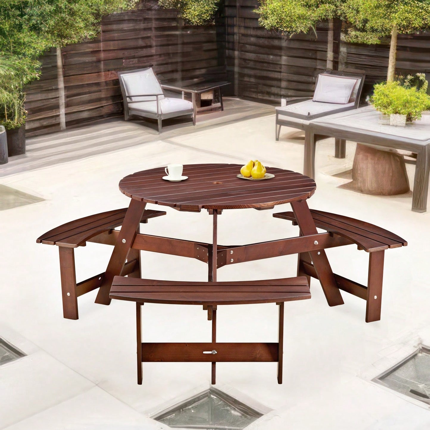 6-Person Outdoor Picnic Table with Benches Umbrella Hole Waterproof Surface for Garden Patio Backyard Dining