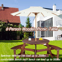 6-Person Outdoor Picnic Table with Benches Umbrella Hole Waterproof Surface for Garden Patio Backyard Dining