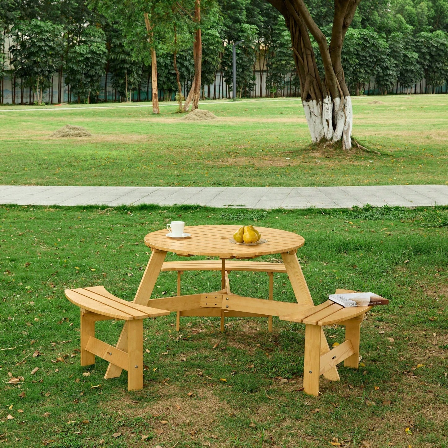 6-Person Outdoor Picnic Table with Benches Umbrella Hole Waterproof Surface for Garden Patio Backyard Dining